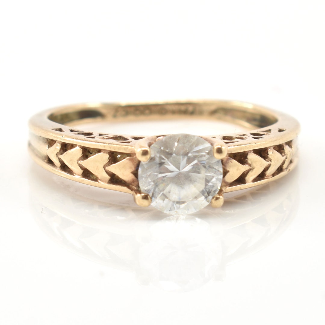 Estate Diamonique Ring Vintage 14K Solid Yellow Gold Cubic Zirconia ...