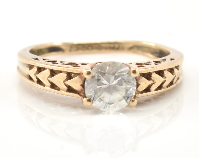 Estate Diamonique Ring Vintage 14K Solid Yellow Gold Cubic Zirconia Solitaire Over 2 Carats Size 7.75 April Birthstone Holiday Gift
