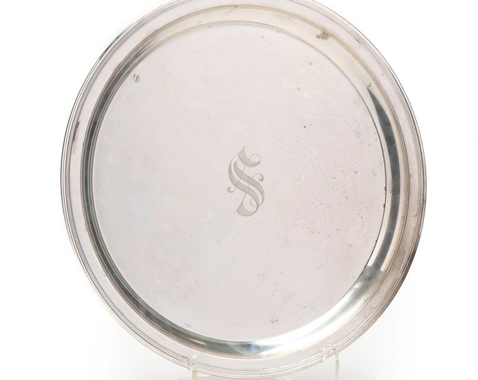Estate Silver Tray Vintage 925 Solid Sterling Silver Round Platter Gorham 585 S Monogram Holiday Gift