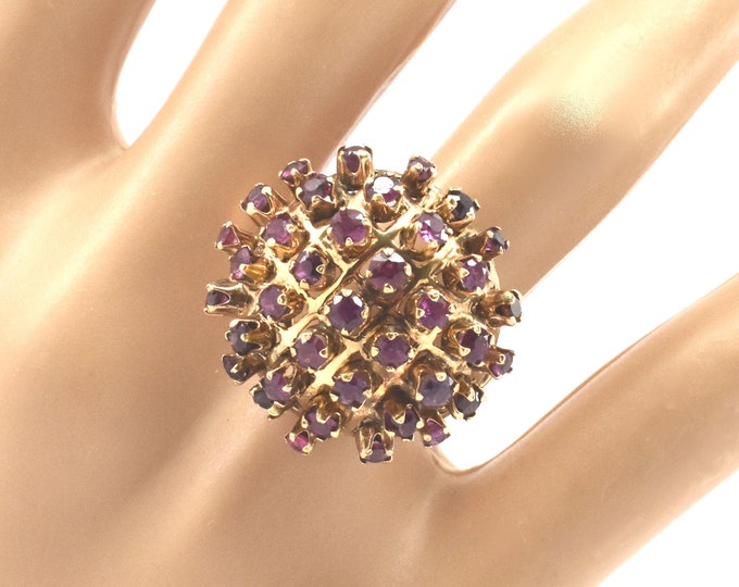 Estate Ruby Ring Vintage 14K Solid Yellow Gold Natural Round-Cut Rubies Nearly 3 Carats Thai Princess Harem Dome July Birthstone Gift