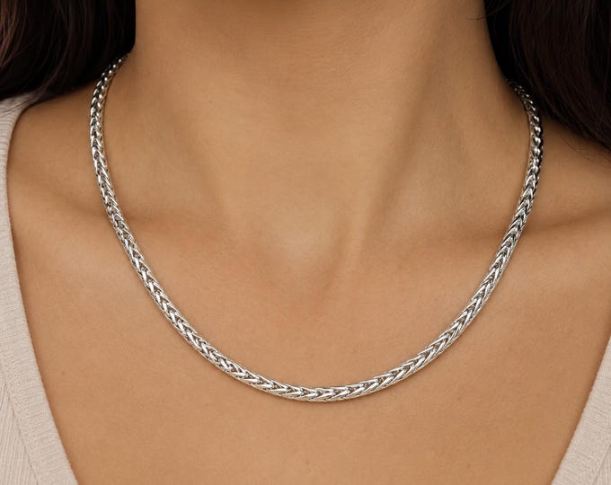 Vintage 14K White Gold Wheat Chain Necklace, 20 Inches