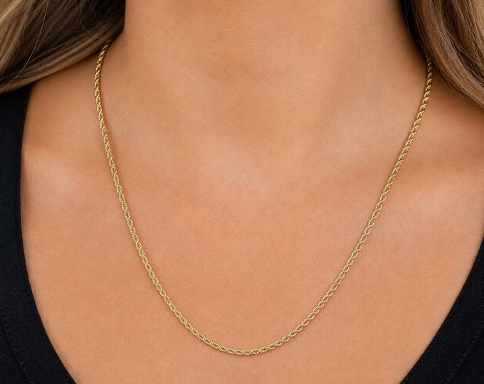 Vintage 10K Gold Twisted Rope Chain Necklace, 18.25 Inch
