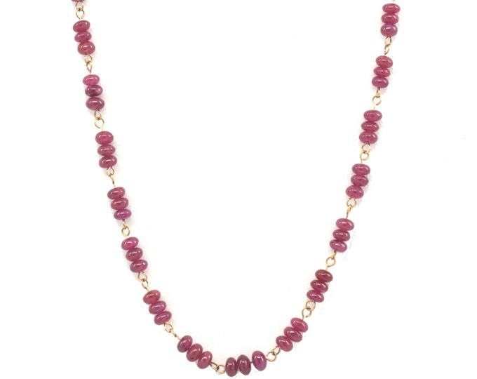 Estate Ruby Necklace 14K Solid Yellow Gold Natural Rubies Necklace Over 18 Inches Long 42.1 Carats Total Weight July Birthstone Gift