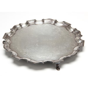 Estate Silver Salver Antique 925 Solid Sterling Silver Salver Edwardian Piecrust Edge Made in London 1908 George Jackson & David Fullerton