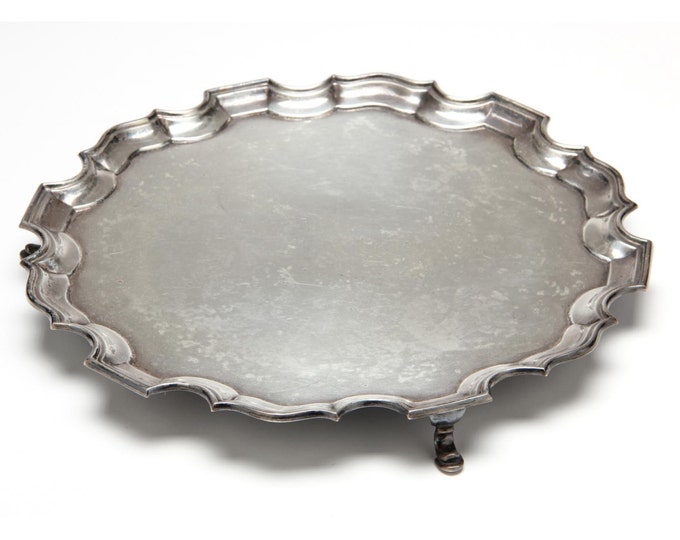 Estate Silver Salver Antique 925 Solid Sterling Silver Salver Edwardian Piecrust Edge Made in London 1908 George Jackson & David Fullerton