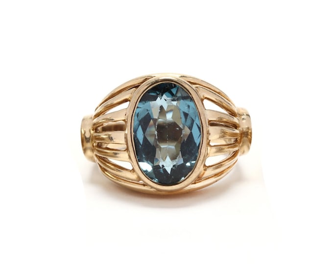 Estate Spinel Ring Vintage 14K Solid Yellow Gold Synthetic Blue Spinel Over 5 Carats Total Weight Size 5.75 Holiday Gift