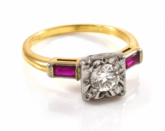 14K Gold Diamond & Ruby Ring, VVS1, Size 6