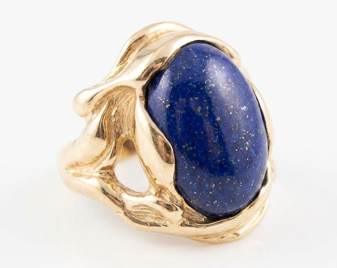 Mid-Century 14K Gold Lapis Lazuli Ring, Size 5