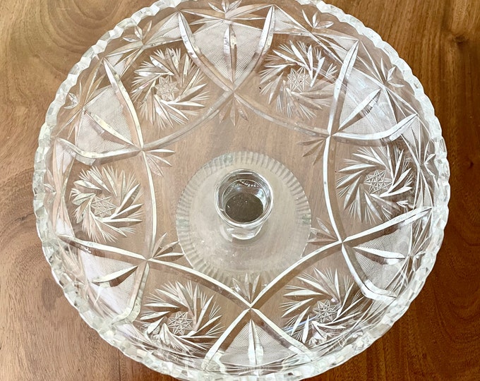 Estate Glass Compote Vintage Brilliant Large Clear Cut Glass Centerpiece 9" Wide by 8" Tall Sawtooth Edge Holiday Gift