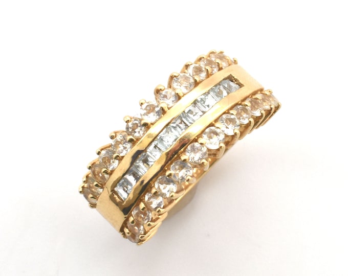 Estate Topaz Ring Vintage 14K Solid Yellow Gold Natural White Topaz Band 0.24 Carats Total Weight Size 6.75 Holiday Gift