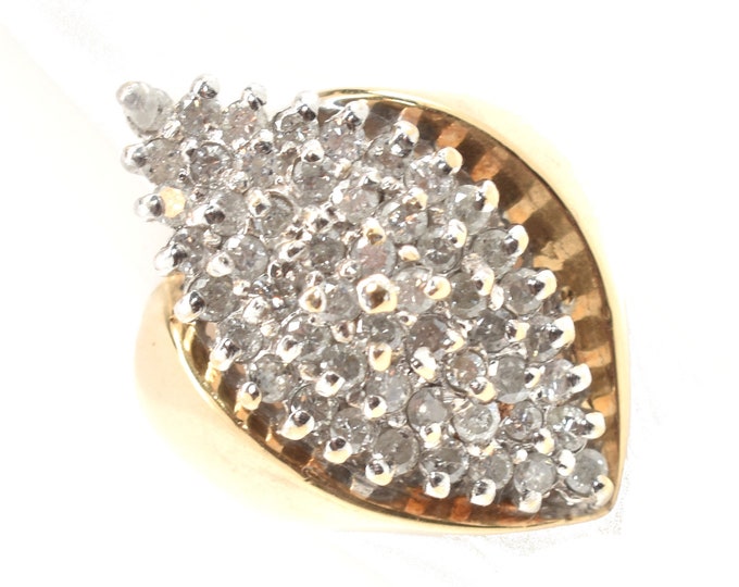Estate Diamond Ring Vintage 14K Solid Yellow Gold Natural Diamonds Navette Cluster 1 Carat Total Weight Size 5.25 Holiday Gift