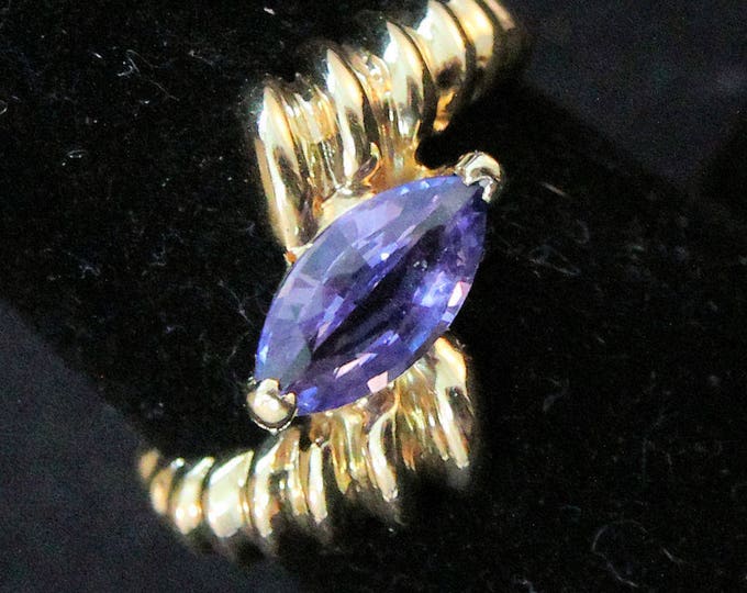 Estate 14K Yellow Gold .8 Carat Marquise Cut Blue Tourmaline Ring 4.7 Grams Size 6 Holiday Gift