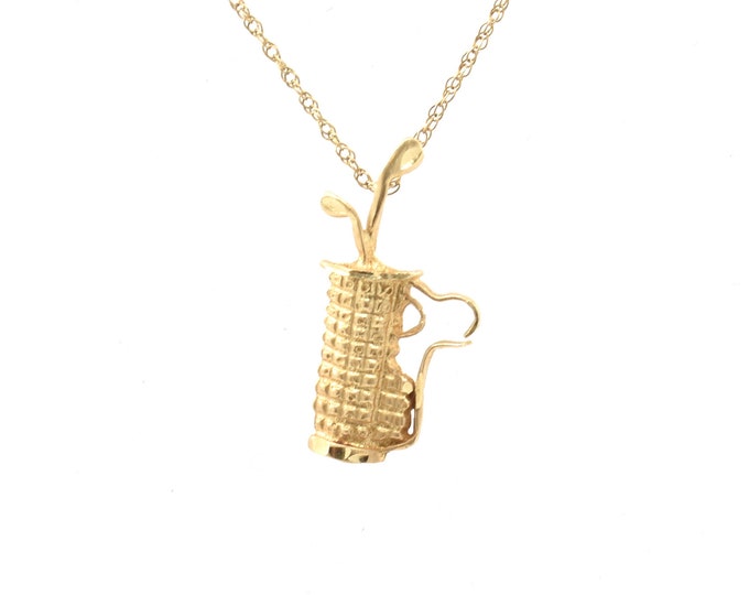 Estate Gold Pendant Vintage 14K Solid Yellow Gold Golf Clubs in Bag Charm Holiday Gift