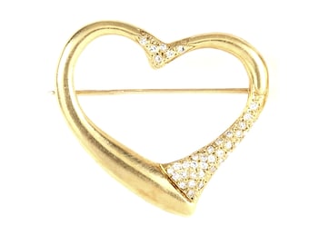 Estate Diamond Brooch Vintage 14K Solid Yellow Gold Natural Diamonds Heart Pin Holiday Gift