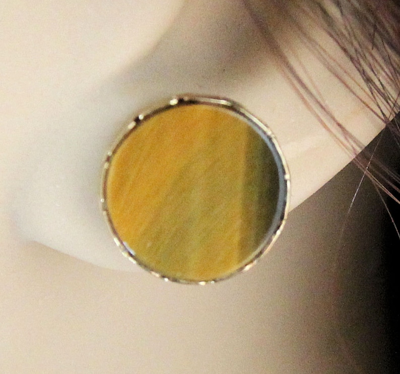 Vintage Solid 14K Yellow Gold Round Tiger/'s Eye Stud Earrings 2.9 Grams Wedding