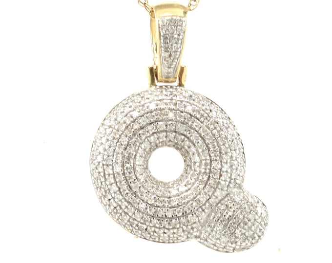 Estate Diamond Pendant Vintage 10K Solid Yellow and White Gold Natural Diamonds Letter Q Initial New Old Stock Holiday Gift