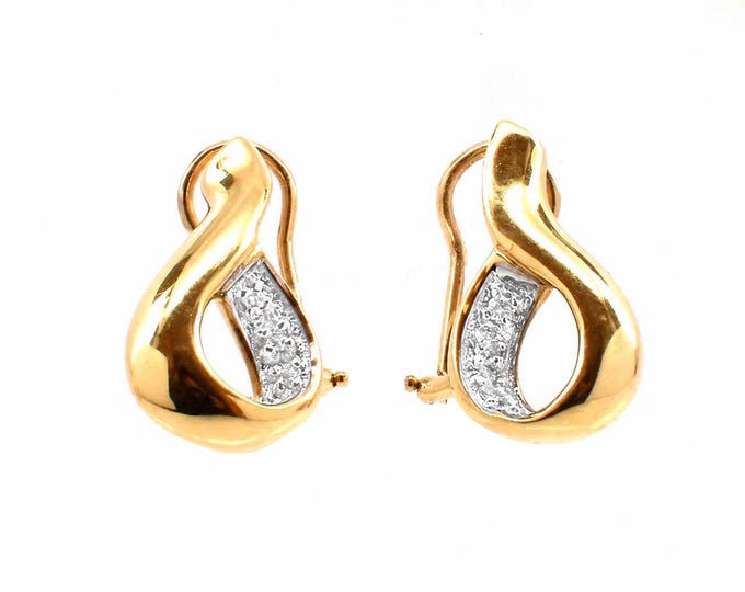 14K Yellow Gold Diamond Omega Back Earrings, Vintage Estate Jewelry