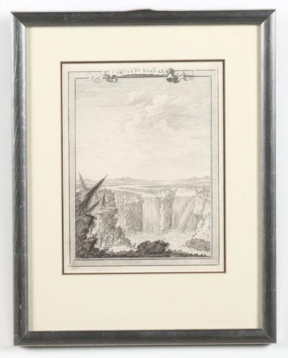 Giuseppe Maria Terreni (Italian, 1739-1811), Caduta di Niagara, Etching and Engraving on Laid Paper, 18th Century Matted and Framed in Glass