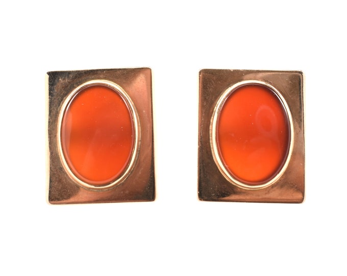 Estate Carnelian Earrings Vintage 14K Solid Yellow Gold Natural Carnelian Studs 6.52 Carats Total Weight Holiday Gift