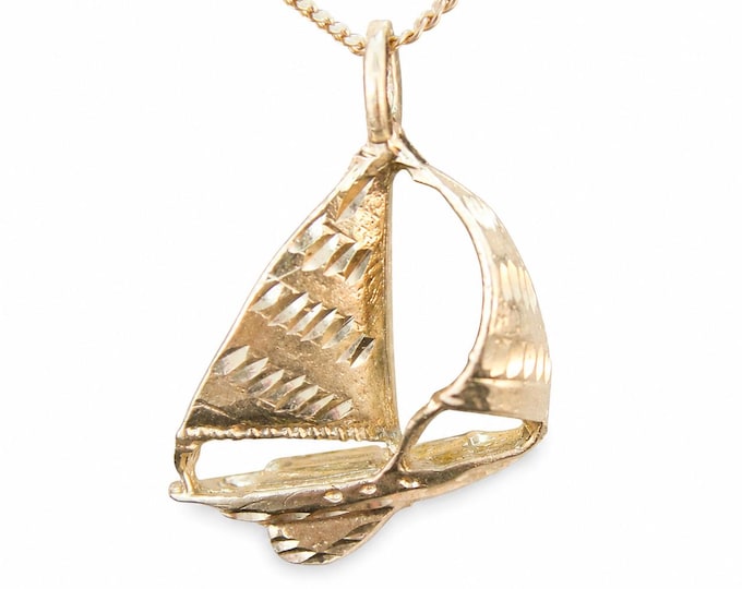Vintage 14K Gold Sailboat Pendant Nautical Sailing Sloop Charm Mid Century