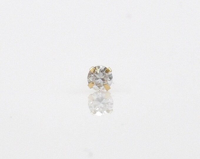 14K Solid Yellow Gold Cubic Zirconia Earring Single Solitaire Stud Round Cut Over 2 Millimeters Diameter Men Women Boys Girls  Gift