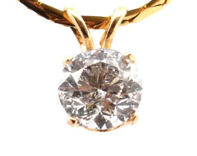 Vintage Diamond Solitaire Pendant: 14K Yellow Gold, 0.82 Carat, April Birthstone