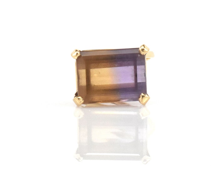 Estate Ametrine Ring Vintage 14K Solid Yellow Gold Natural Emerald Cut Quartz 14.52 Carats sSize 9 Holiday Gift