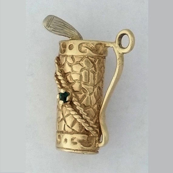 Vintage Estate 14k Yellow Gold Articulated Golf Club Bag Charm Pendant