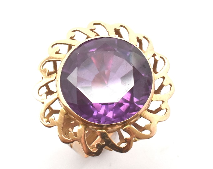 Estate Created Purple Sapphire Ring, 14K Yellow Gold, Size 8