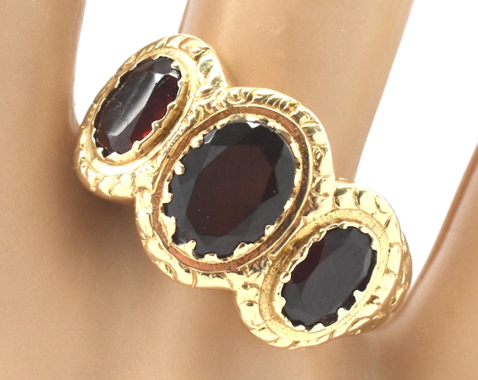 Estate Garnet Ring Vintage 14K Solid Yellow Gold Natural Garnets 4.77 Carats Total Size 6.25 January Birthstone Holiday Gift