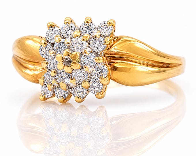 14K Gold Diamond Waterfall Ring, Size 10 Estate Jewelry