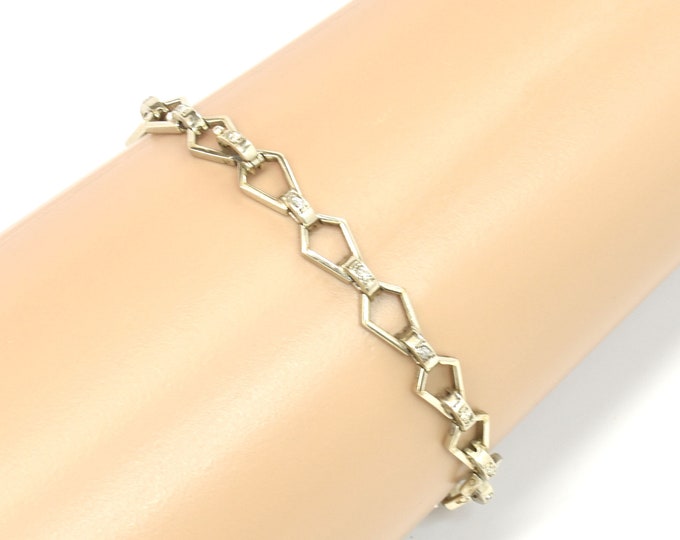 Estate Diamond Bracelet Vintage 14K Solid White Gold Natural Diamonds 0.255 Carats Total Weight 8 Inches Long April Birthstone Gift