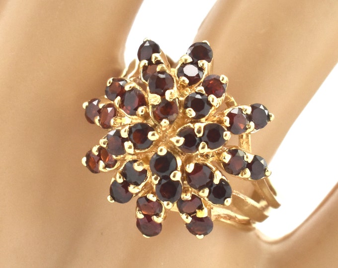 Estate Garnet Ring Vintage 14K Solid Yellow Gold Natural Garnets Nearly 2 Carats Total Weight Size 7.5 January Birthstone Holiday Gift