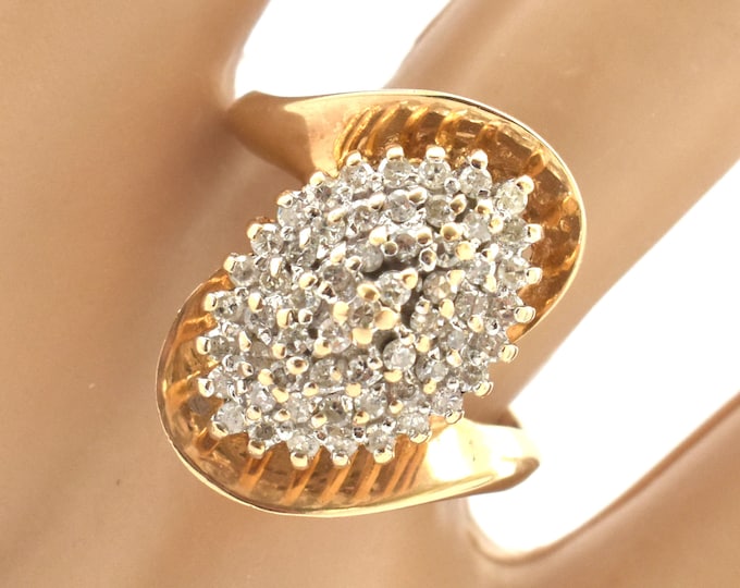 Estate Diamond Ring Vintage 14K Solid Yellow Gold Natural Diamonds Navette Cluster .57 Carats Total Weight Size 6.5 Holiday Gift