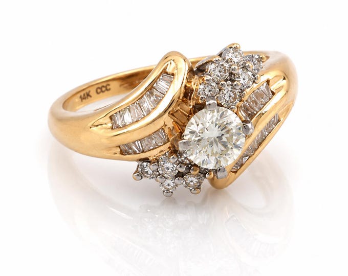 Vintage 14K Yellow Gold Diamond Ring, 1.04 Carat Total Weight, Size 6.75