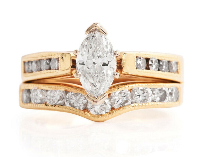 Estate Diamond Ring Vintage 14K Solid Yellow Gold Natural Diamonds Wedding Set 1.88 Carats Total Weight GIA Report Size 6.5 Holiday Gift