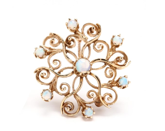 Estate Opal Pendant Vintage 14K Solid Yellow Gold Natural Opals Filigree Brooch Over 1 Carat Total Weight October Birthstone Holiday Gift
