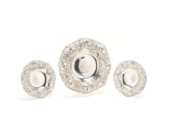 Estate Silver Centerpiece Antique 925 Solid Sterling Silver Gorham 3 Piece Center Bowls Holiday Gift