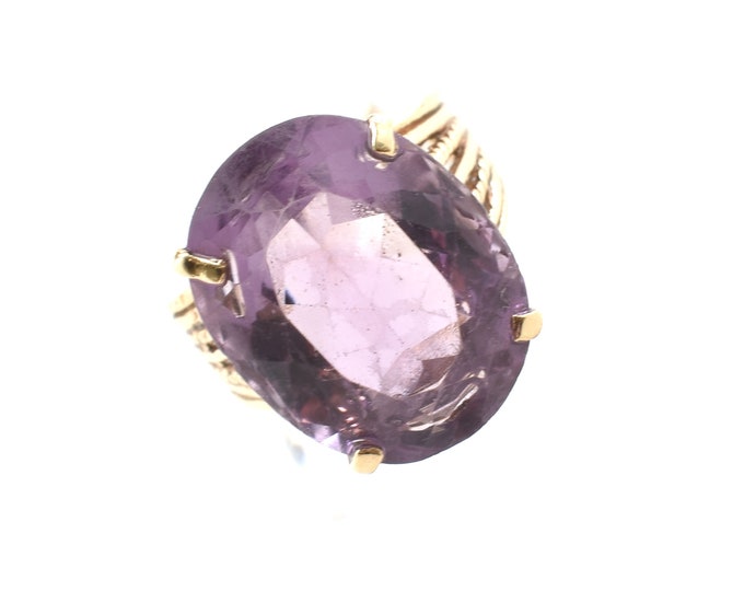 Estate Amethyst Ring Vintage 14K Solid Yellow Gold Natural Oval Amethyst Solitaire Over 11 Carats February Birthstone Size 5.5 Holiday Gift