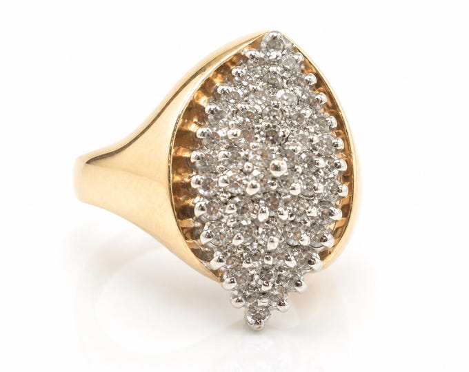 Estate Diamond Cluster Ring, 14K Yellow Gold Navette, Size 5.25