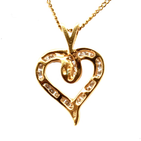 Vintage 14K Gold Diamond Open Heart Pendant Love Friendship Charm View 2