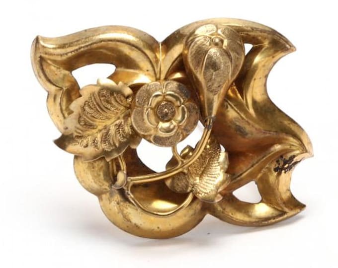 14K Solid Yellow Gold Botanical Brooch Pin Vintage Estate Leaves Flowers Fruits Over 5 Grams Puffy Hollow Holiday Gift