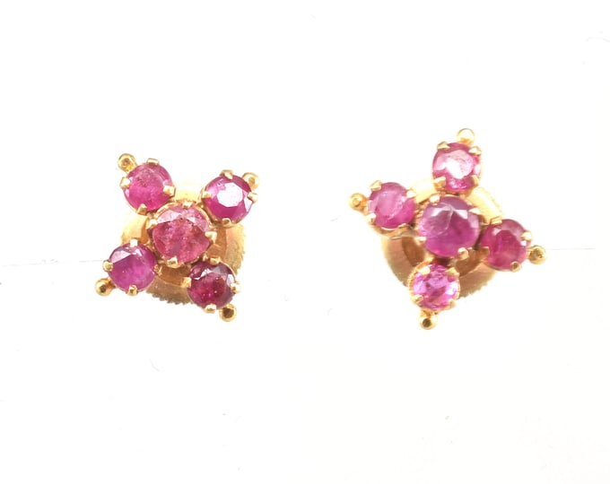 Estate Ruby Studs Vintage 18K Solid Yellow Gold Natural Rubies Shirt Collar Button Studs Wedding Holiday Gift