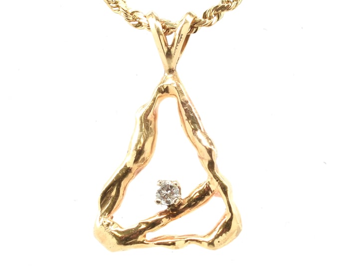 Estate Diamond Pendant Vintage 14K Solid Yellow Gold Natural Diamond 0.06 Carats April Birthstone Holiday Gift