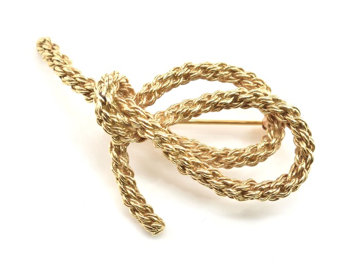Estate Gold Brooch Vintage 14K Solid Yellow Gold Rope Knot Pin Holiday Gift