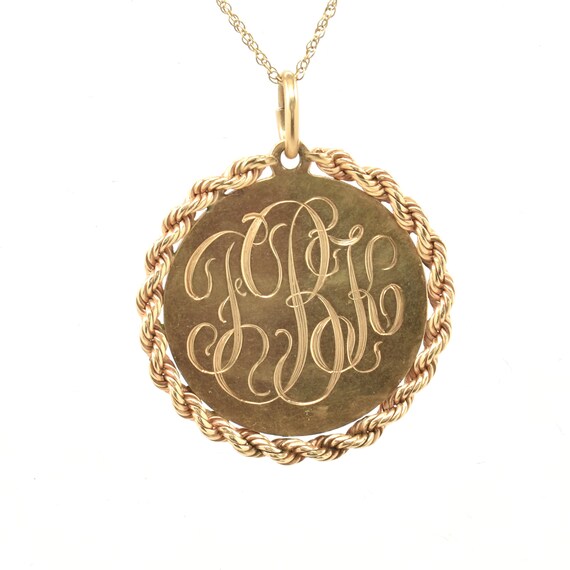 Estate Gold Pendant Vintage 14K Solid Yellow Gold Rope Edge Charm