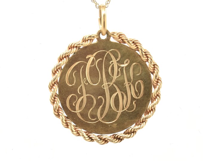 Estate Gold Pendant Vintage 14K Solid Yellow Gold Rope Edge Charm Holiday Gift