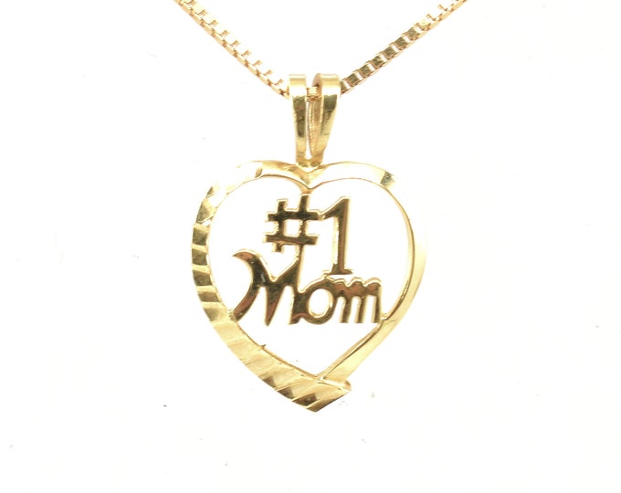 Estate Gold Pendant Vintage 14K Solid Yellow Gold #1 Mom Heart Charm Holiday Gift