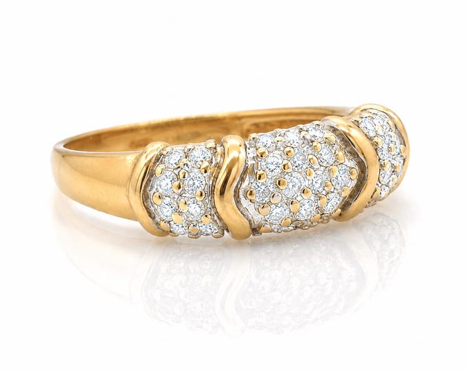 Vintage 14K Gold Diamond Cluster Ring 0.80 CTW Triple Row Band