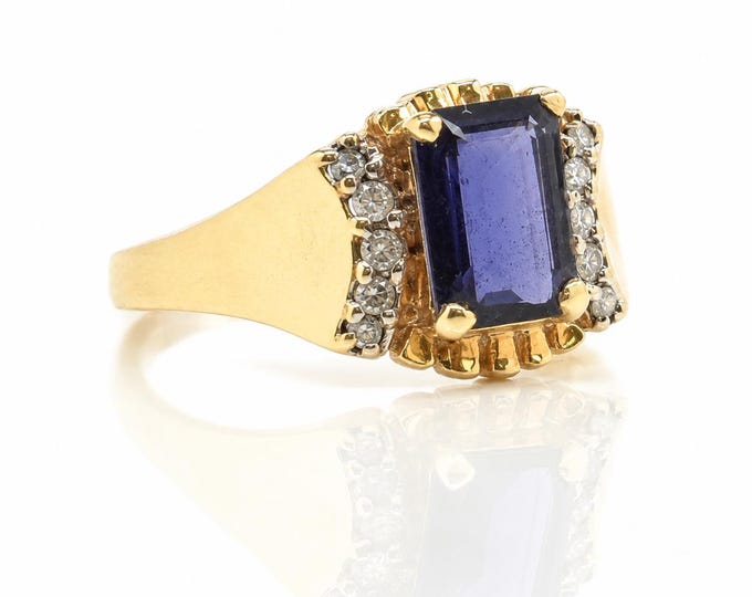 Vintage 14K Gold Iolite Diamond Cocktail Ring, Size 5.5